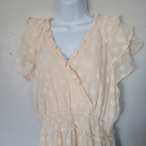 Orange Creek Women's XL Ivory Cream Short Sleeve Midi Dress Jacquard Flowers 3D - Picture 12 of 12